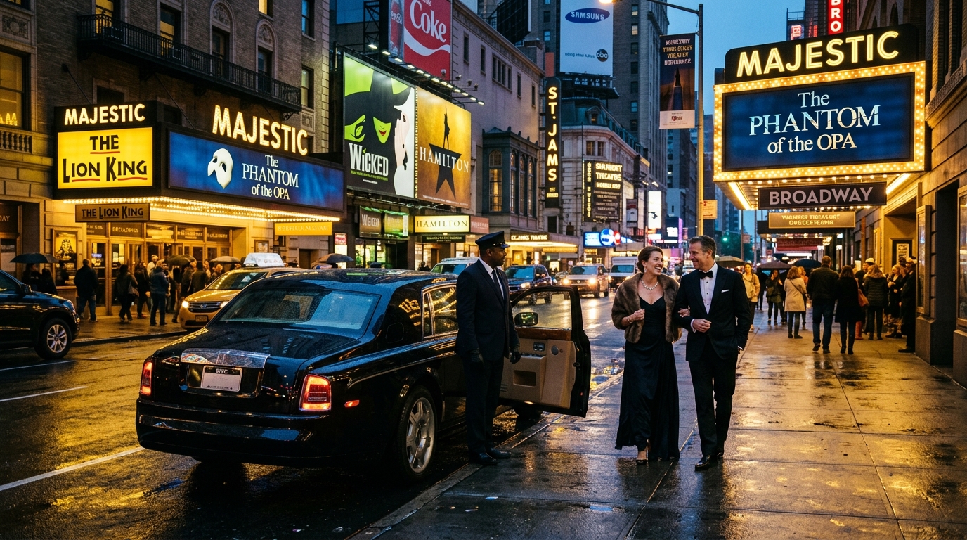 Tracy Bette private chauffeur curbside service at Broadway theater in NYC